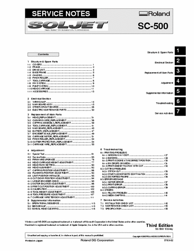 ROLAND SC500 Service Manual Third Edition, May 2003 Large Format Printer